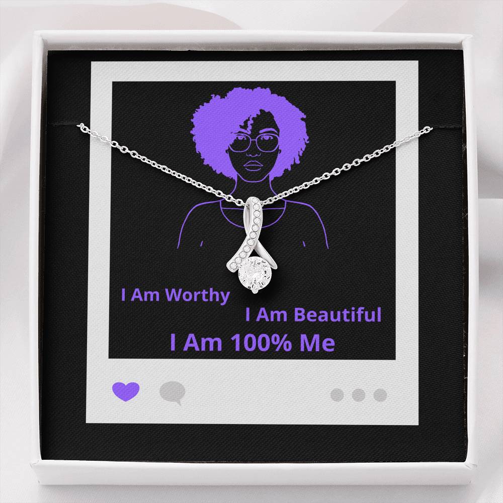 I Am 100% Me Purple Empowered Black Woman Alluring Beauty Necklace Silver Gold