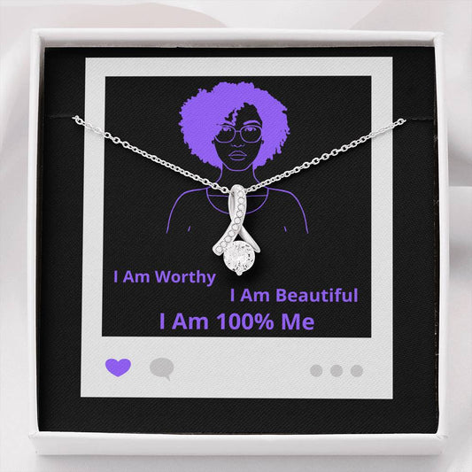 I Am 100% Me Purple Empowered Black Woman Alluring Beauty Necklace Silver Gold