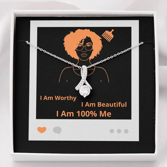 I Am 100% Me Tan Empowered Black Woman Alluring Beauty Necklace Silver Gold