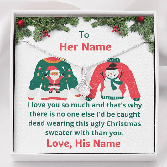 Personalized Ugly Sweater Message Card, Jewelry for Her