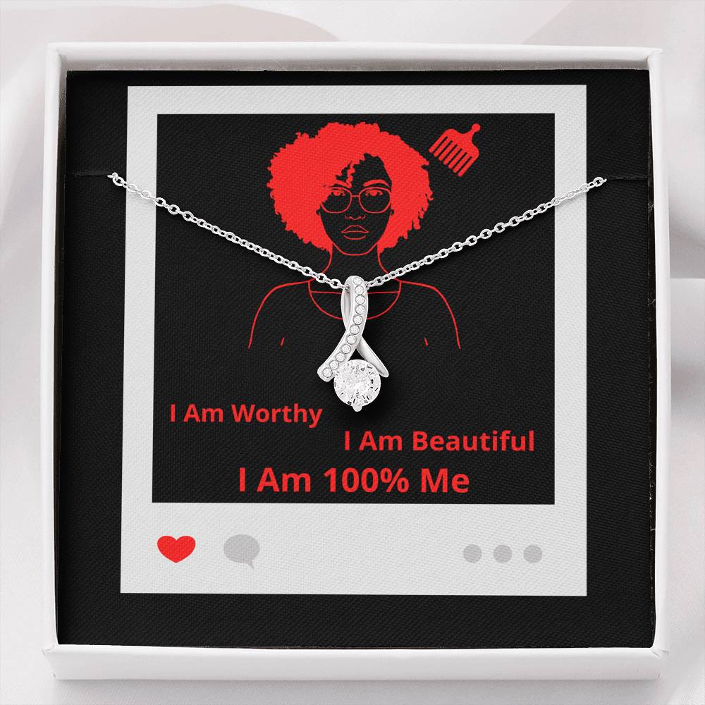 I Am 100% Me Red Black Empowered Woman Alluring Beauty Necklace Silver Gold
