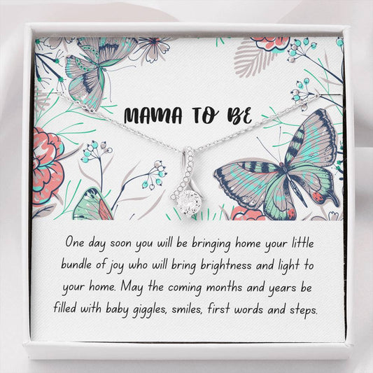 Mama to be ribbon pendant white gold necklace