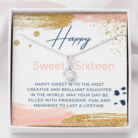 Happy Sweet Sixteen Birthday Alluring Beauty Pendant 14K White Gold Necklace