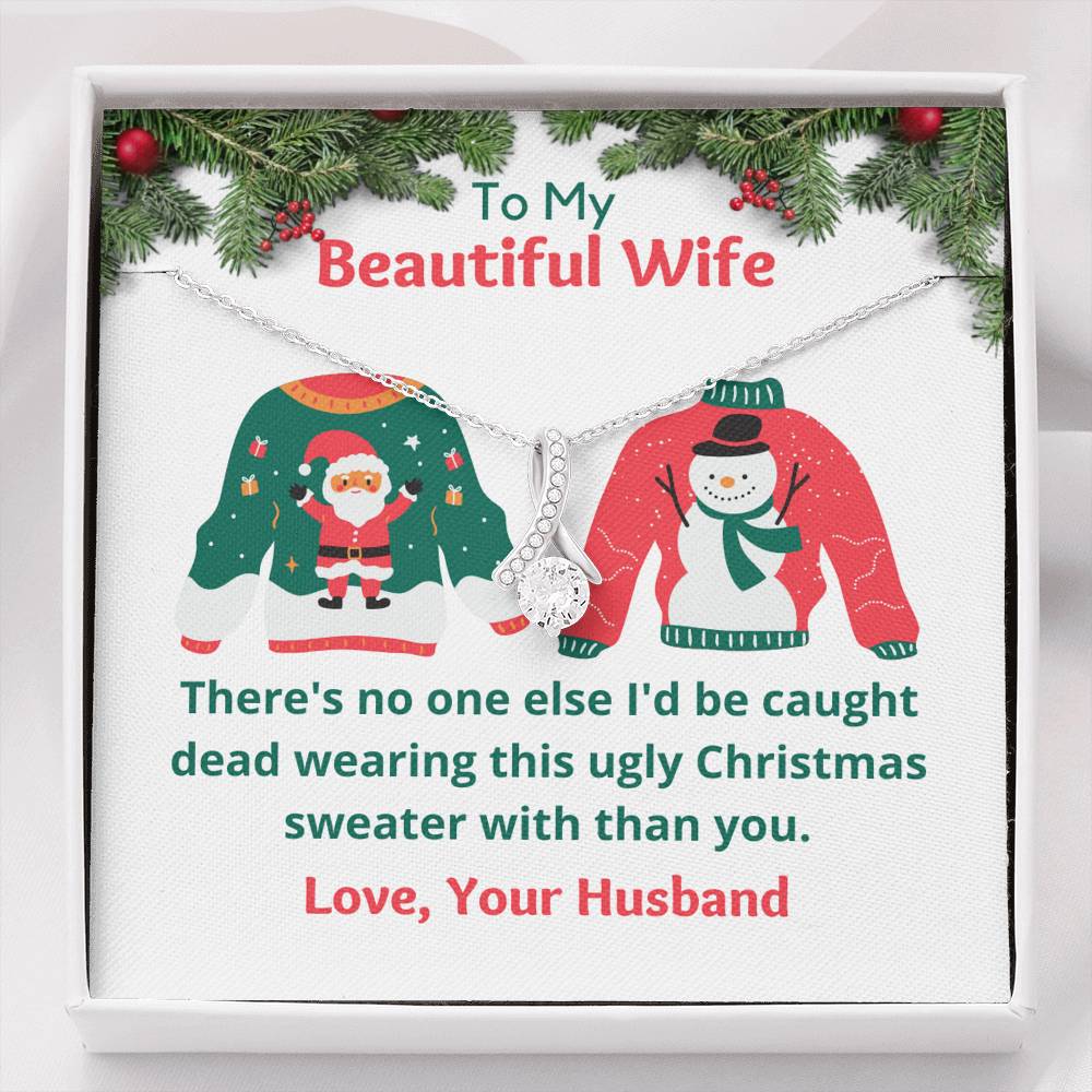Ugly Christmas Sweater Message Card Pendant Necklace, Gift for Wife, Funny Christmas Gift