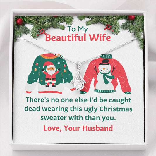 Ugly Christmas Sweater Message Card Pendant Necklace, Gift for Wife, Funny Christmas Gift