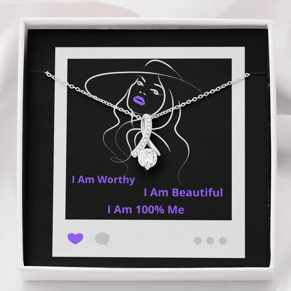 I Am 100% Me Purple Empowered Woman Alluring Beauty Necklace Silver Gold