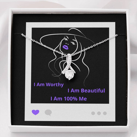 I Am 100% Me Purple Empowered Woman Alluring Beauty Necklace Silver Gold
