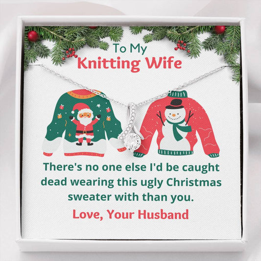 Ugly Christmas Sweater Christmas Message Card, Funny Christmas Gift, Pendant Necklace Gift for Wife, Husband to Wife Present, Unique Gift