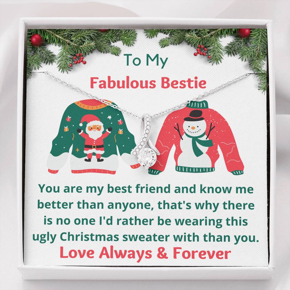 To My Bestie - Ugly Christmas Sweater Message Card - Pendant Necklace