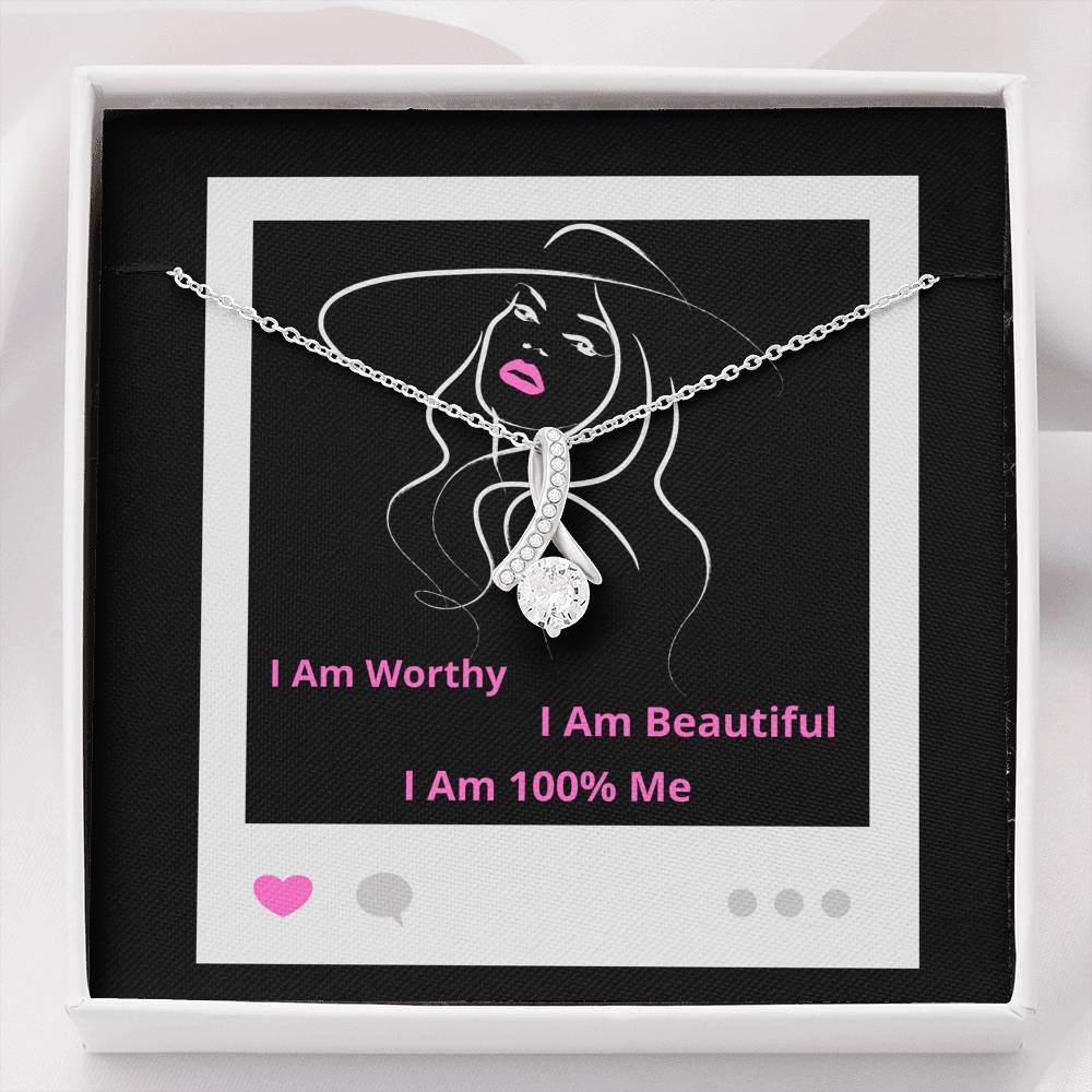 I Am 100% Me Custom Image Empowered Woman Alluring Beauty Necklace Silver Gold