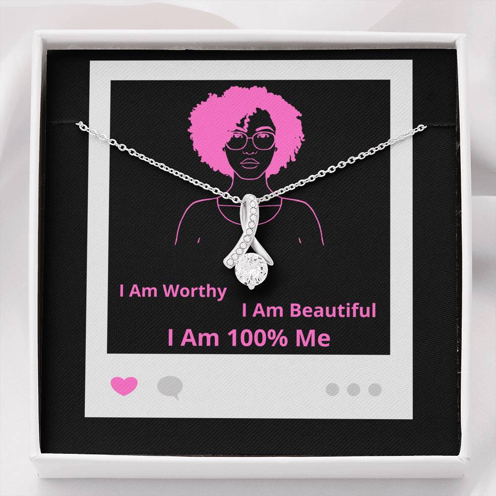 I Am 100% Me Pink Empowered Black Woman Alluring Beauty Necklace Silver Gold
