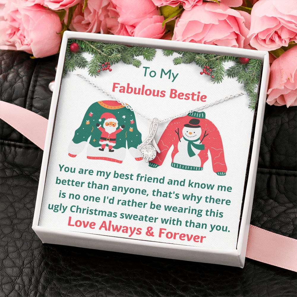 To My Bestie - Ugly Christmas Sweater Message Card - Pendant Necklace