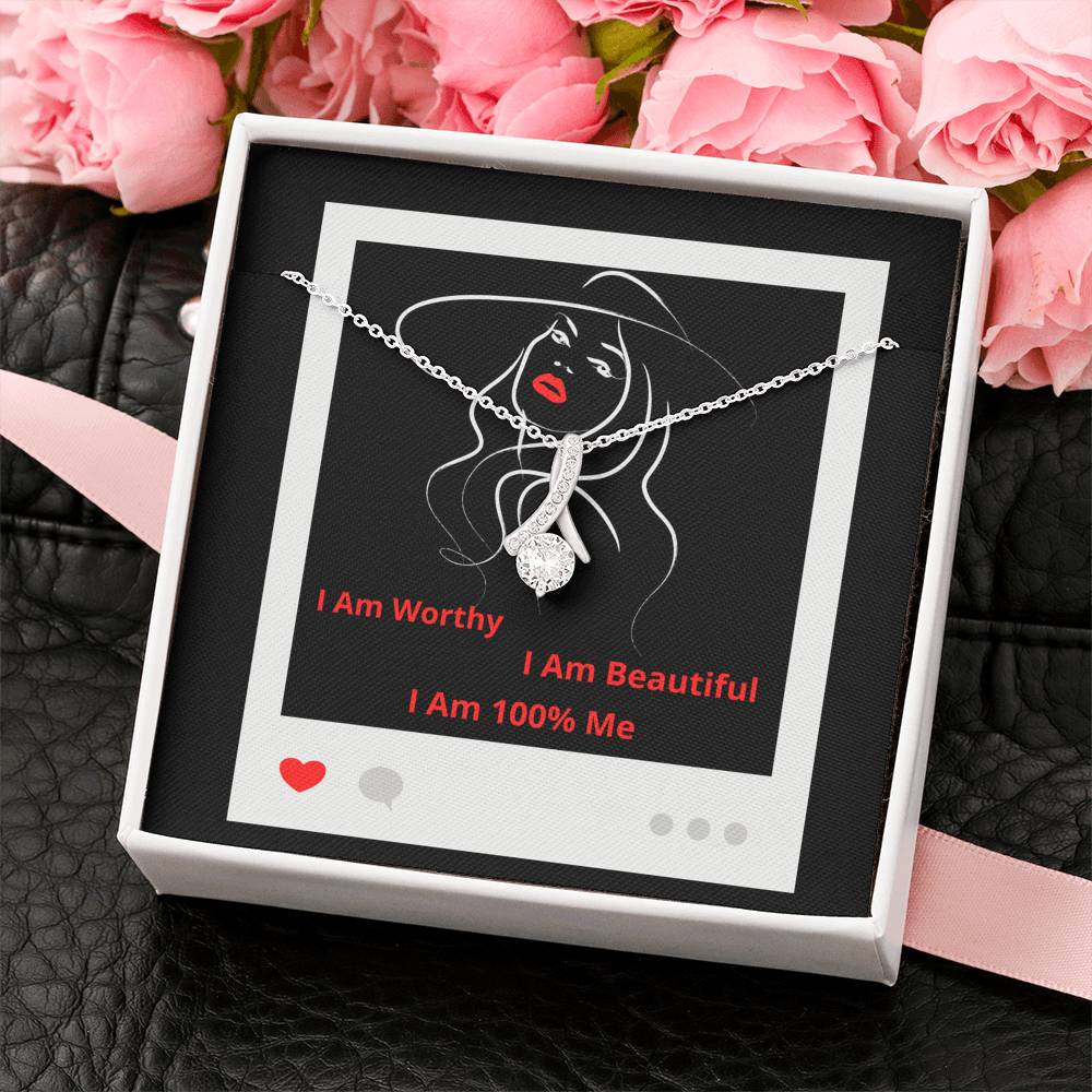 I Am 100% Me Red Empowered Woman Alluring Beauty Necklace Silver Gold