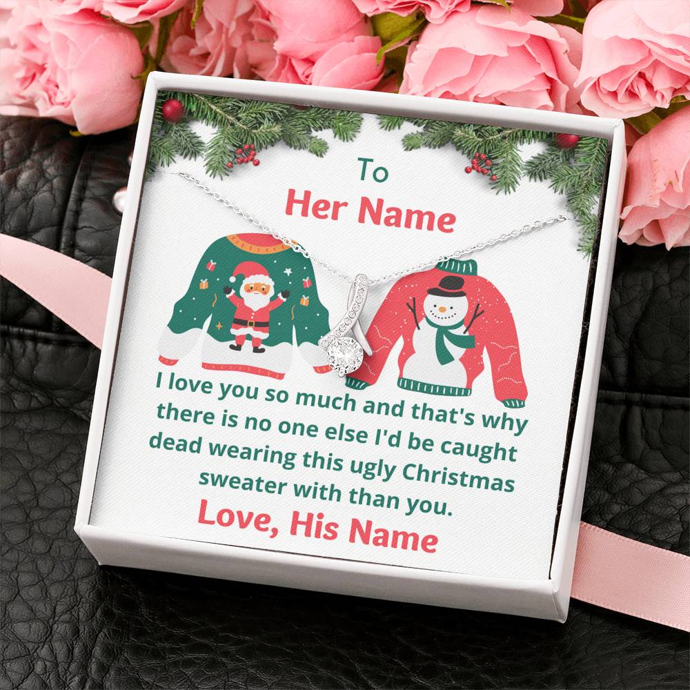 Personalized Ugly Sweater Message Card, Jewelry for Her