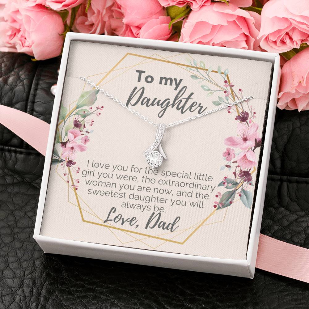 To My Daughter Pendant Necklace, Gift from Dad to Daughter, Custom Message Card, Birthday Present