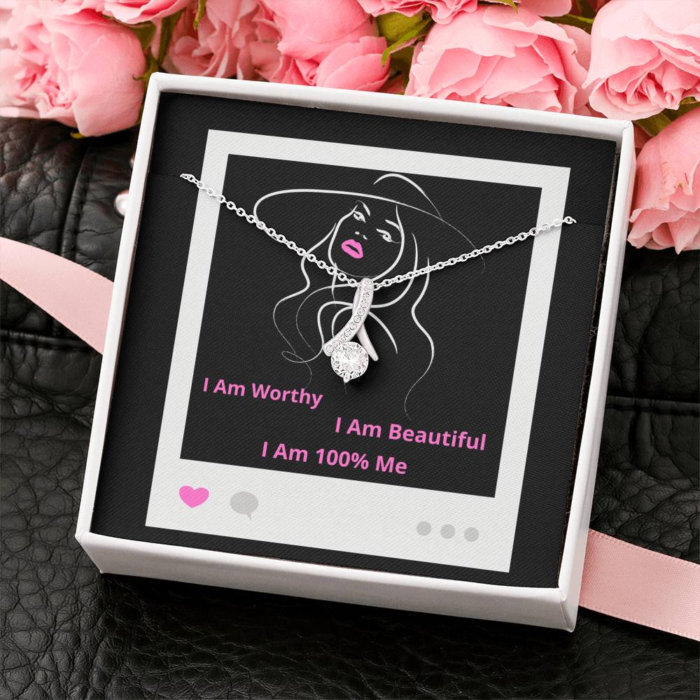I Am 100% Me Custom Image Empowered Woman Alluring Beauty Necklace Silver Gold