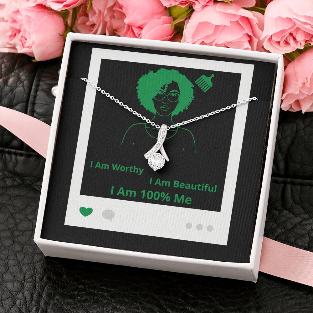 I Am 100% Me Green Black Empowered Woman Alluring Beauty Necklace Silver Gold