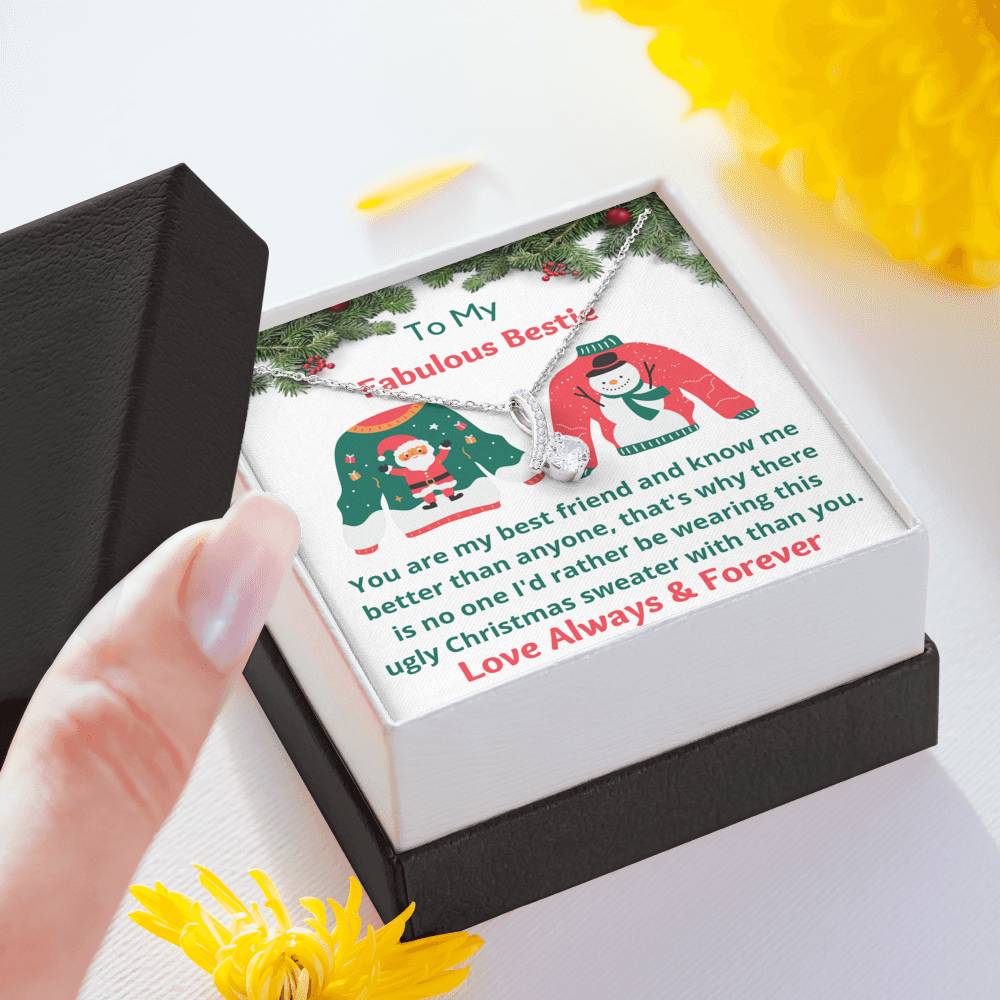 To My Bestie - Ugly Christmas Sweater Message Card - Pendant Necklace
