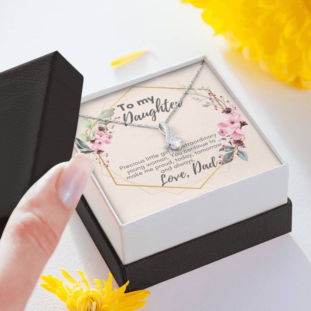 To My Daughter Pendant Necklace, Gift from Dad to Daughter, Custom Message Card, Birthday Present