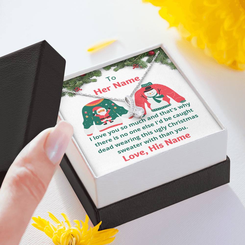 Personalized Ugly Sweater Message Card, Jewelry for Her