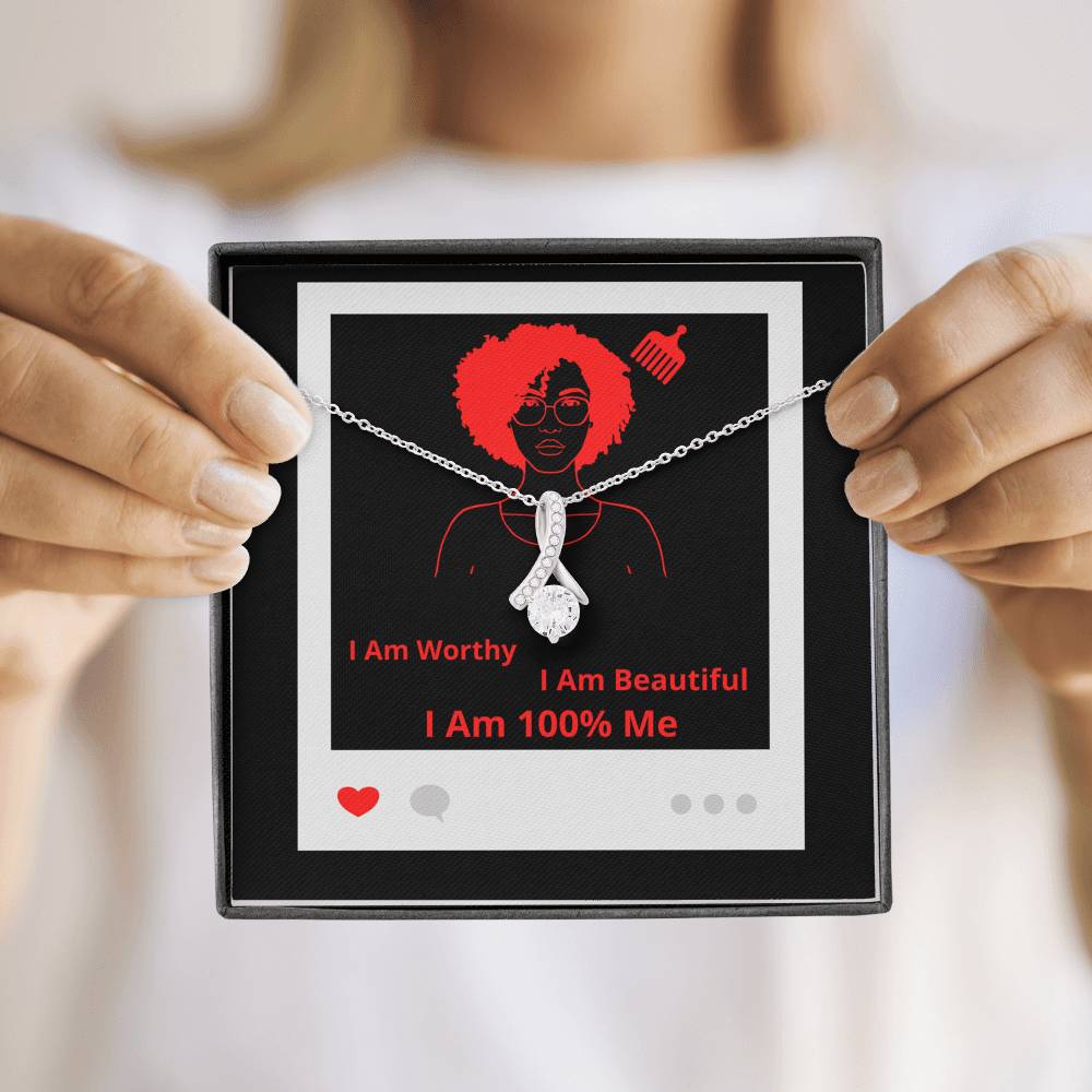 I Am 100% Me Red Black Empowered Woman Alluring Beauty Necklace Silver Gold