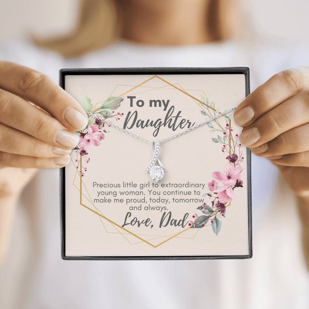 To My Daughter Pendant Necklace, Gift from Dad to Daughter, Custom Message Card, Birthday Present