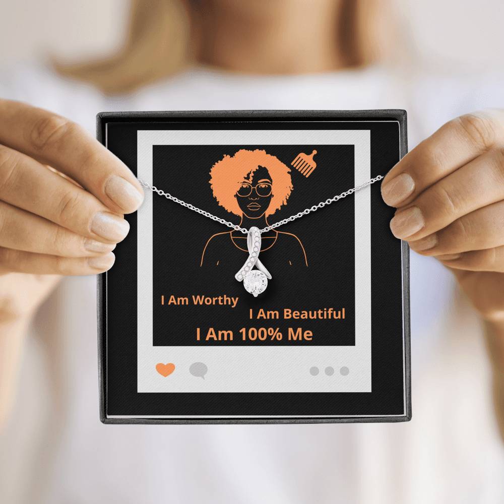 I Am 100% Me Tan Empowered Black Woman Alluring Beauty Necklace Silver Gold