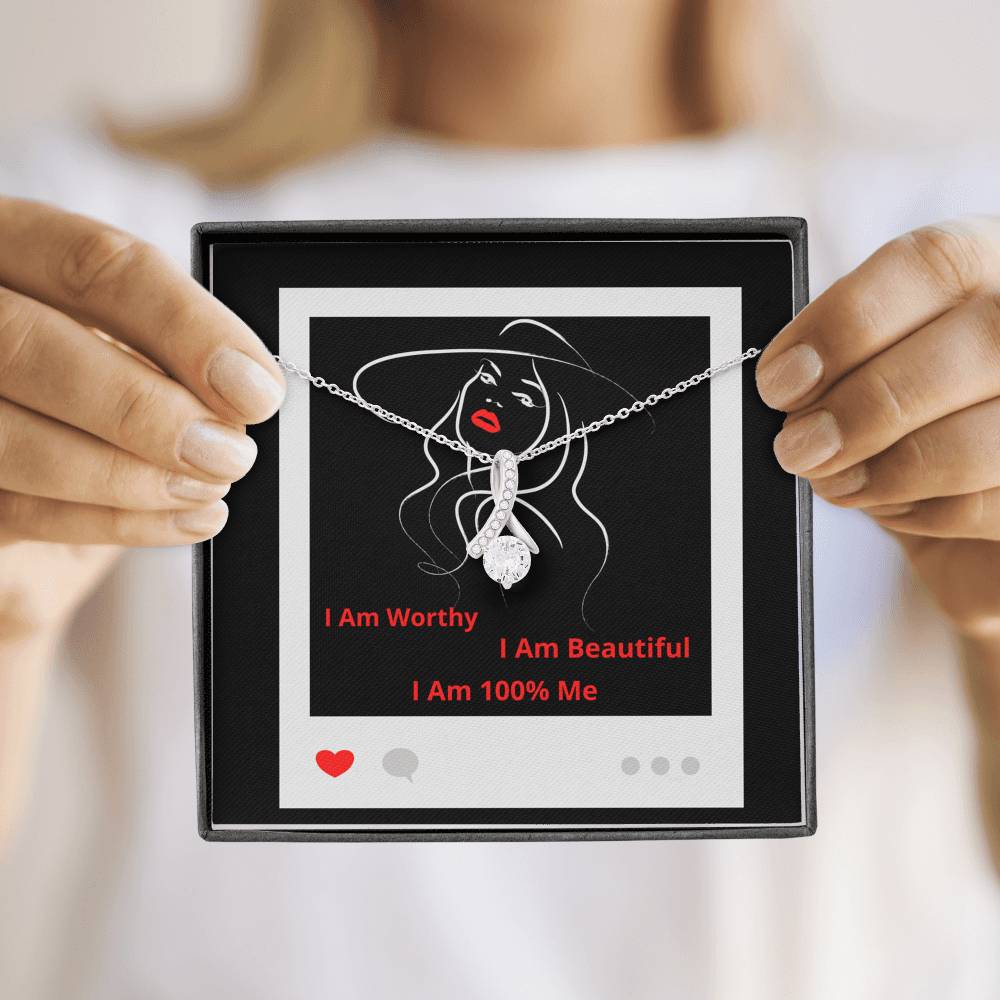 I Am 100% Me Red Empowered Woman Alluring Beauty Necklace Silver Gold