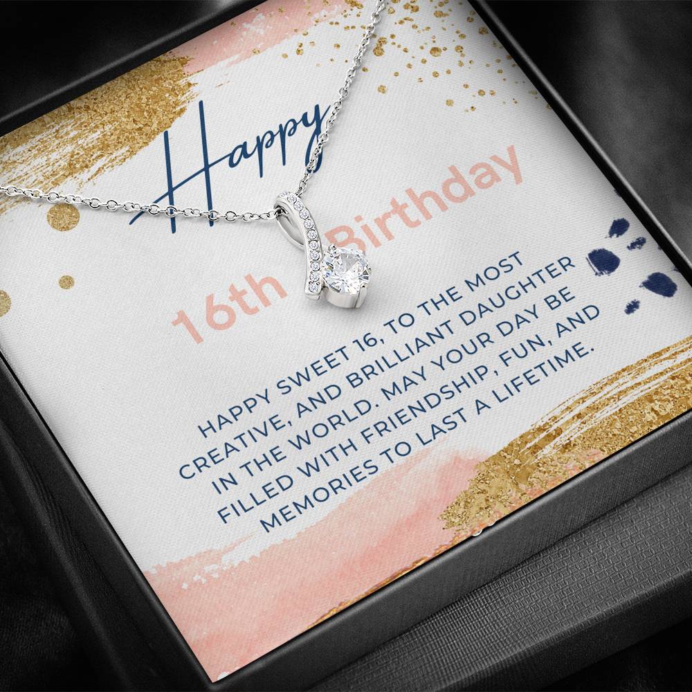 Happy 16th Birthday Gift Present Alluring Beauty Necklace Chain 14K White Gold