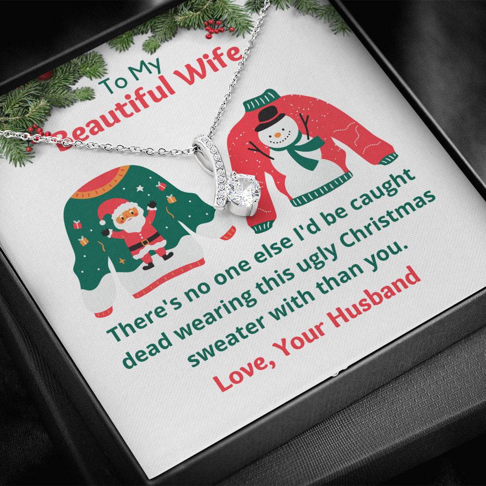 Ugly Christmas Sweater Message Card Pendant Necklace, Gift for Wife, Funny Christmas Gift