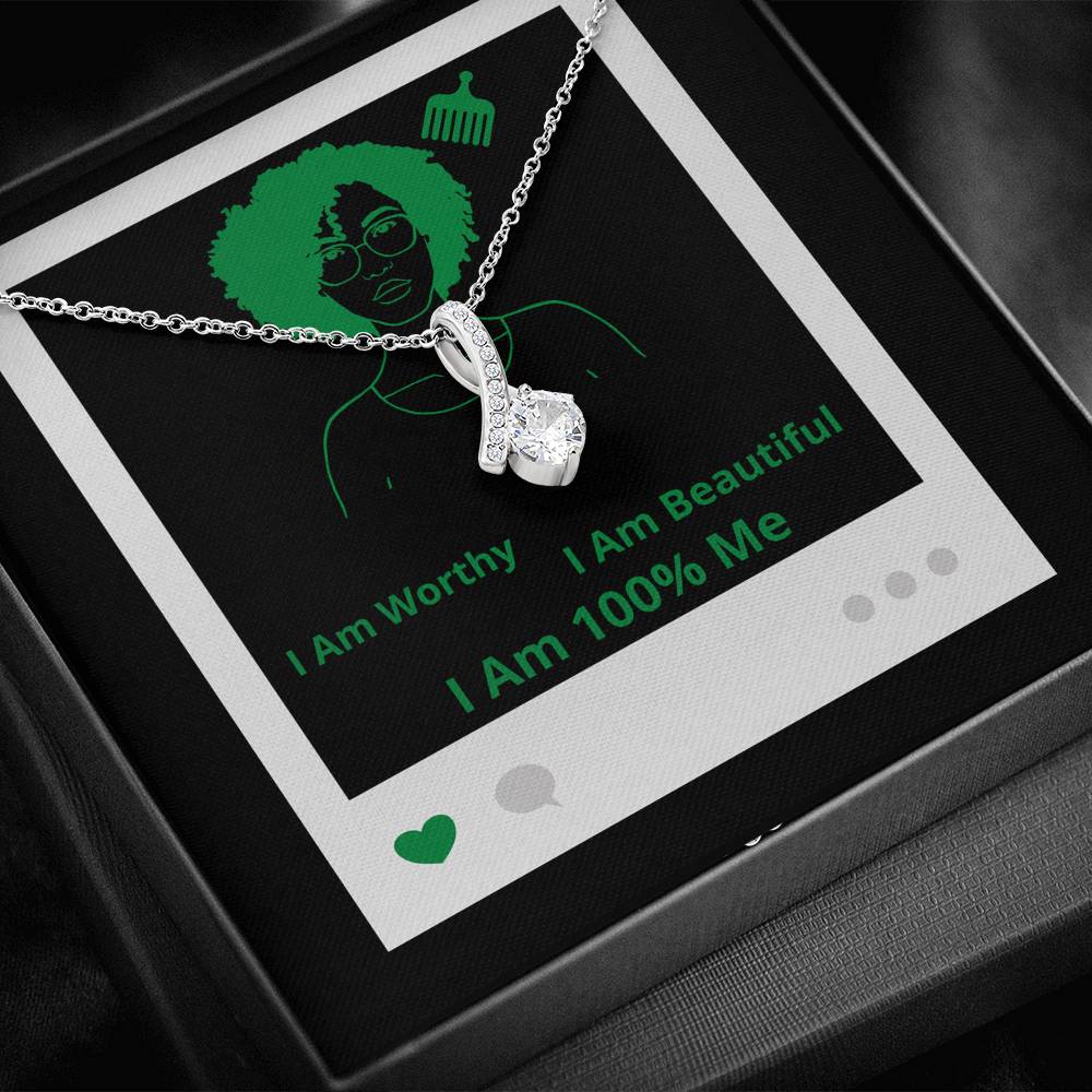 I Am 100% Me Green Black Empowered Woman Alluring Beauty Necklace Silver Gold