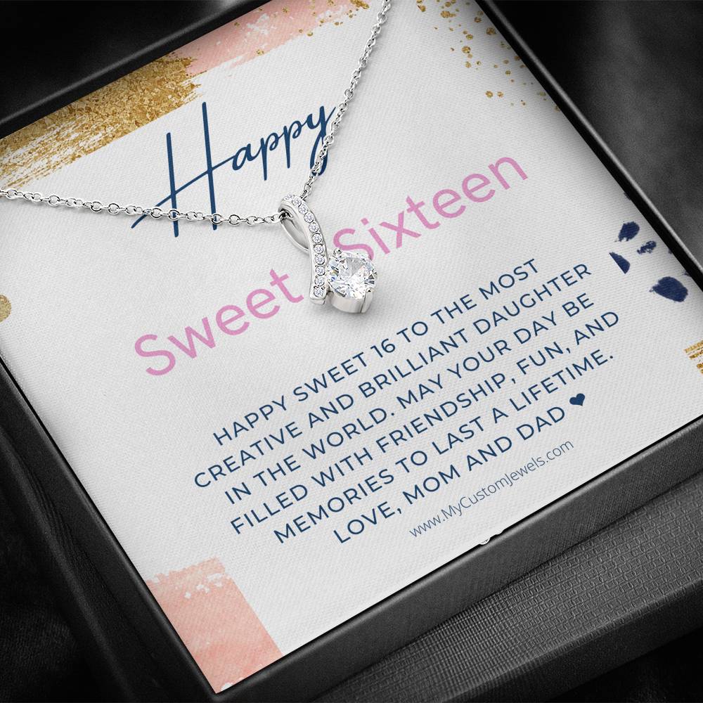 Happy Sweet Sixteen Birthday Alluring Beauty Pendant 14K White Gold Necklace