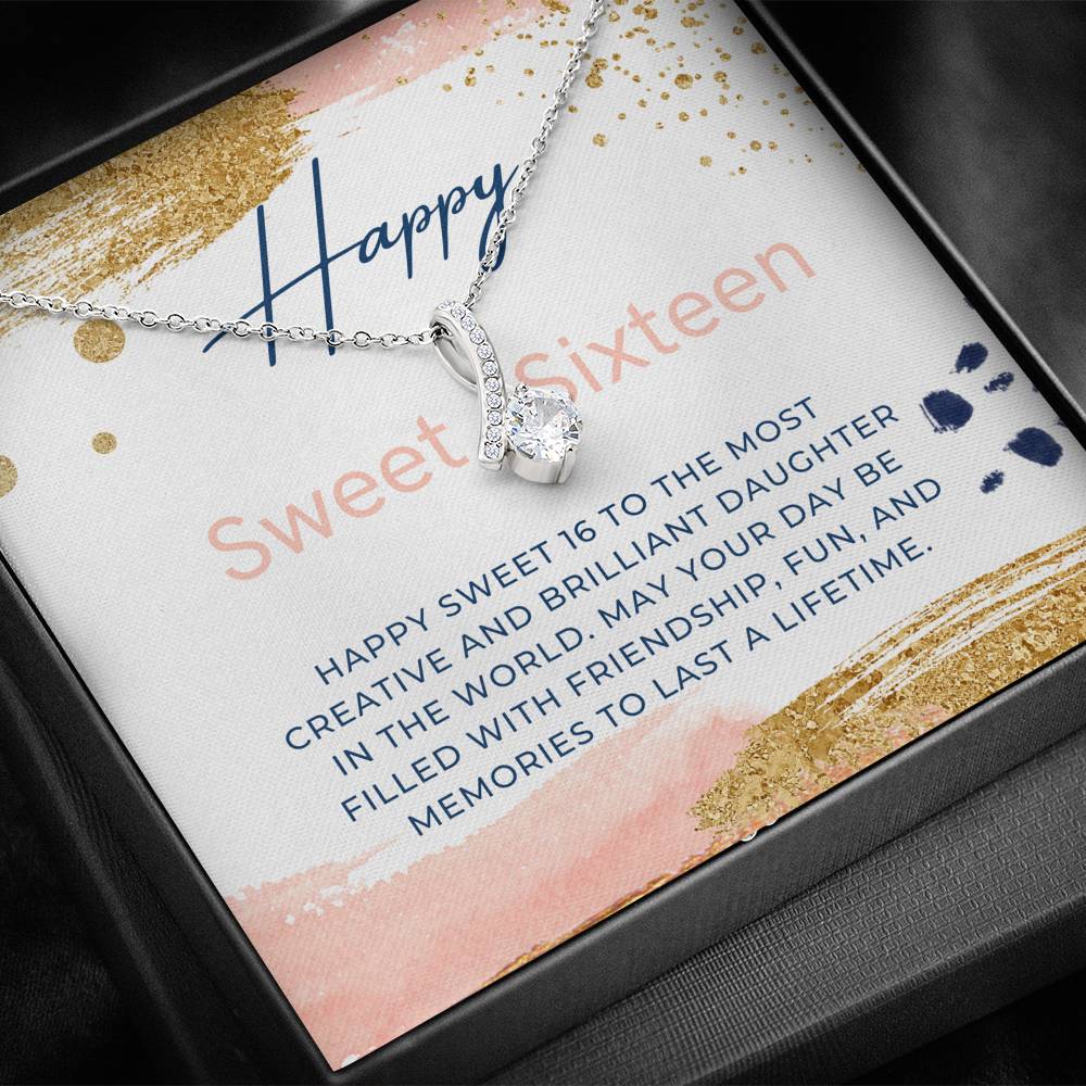 Happy Sweet Sixteen Birthday Alluring Beauty Pendant 14K White Gold Necklace