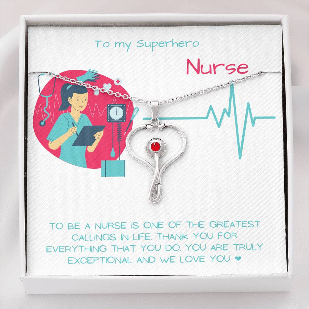 Superhero Nurse Stethoscope Swarovski Necklace