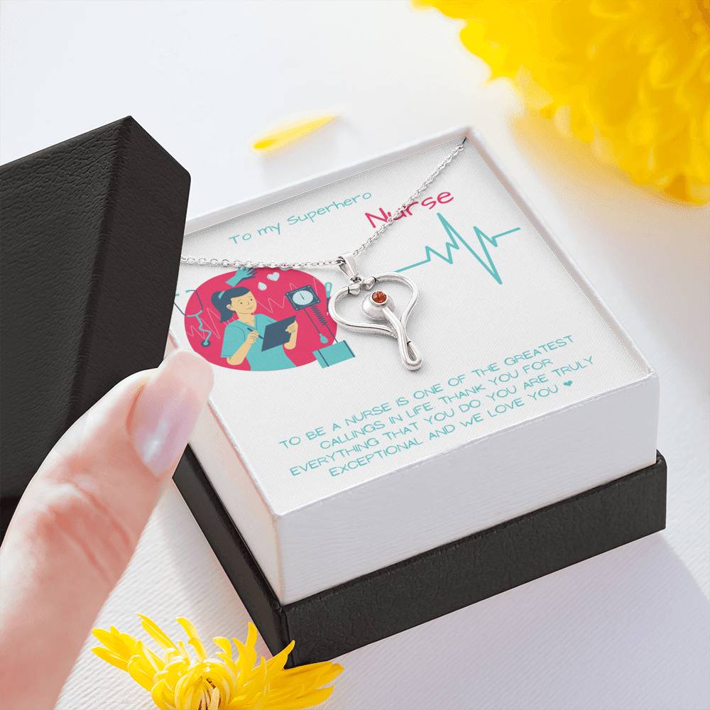 Superhero Nurse Stethoscope Swarovski Necklace