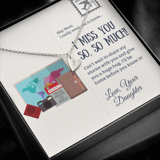Postcard Message Card for Mom, Gift from Daughter to Mom, Message Card Heart Pendant Necklace, I Miss You Gift, I Miss Mom Present, Custom