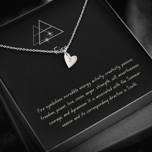Mom Daughter Element Fire Minimalist Heart Charm Silver Necklace Gift