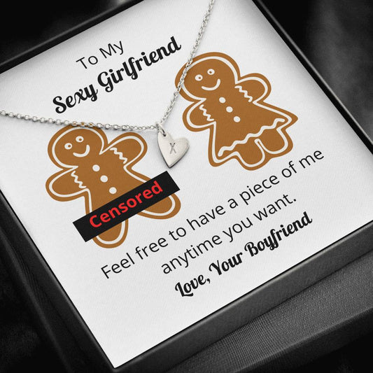 Gingerbread Cookie Couple Message Card Pendant Necklace Silver Gold