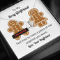 Gingerbread Cookie Couple Message Card Pendant Necklace Silver Gold