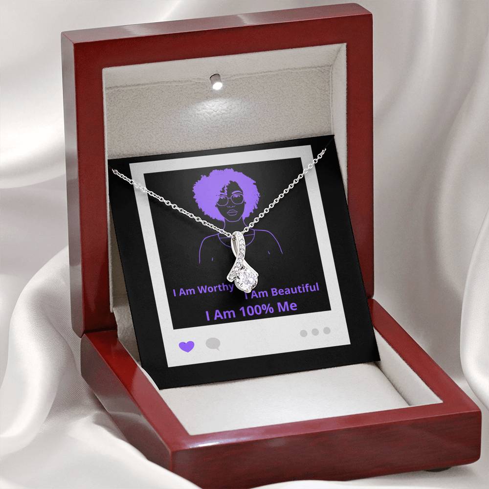 I Am 100% Me Purple Empowered Black Woman Alluring Beauty Necklace Silver Gold