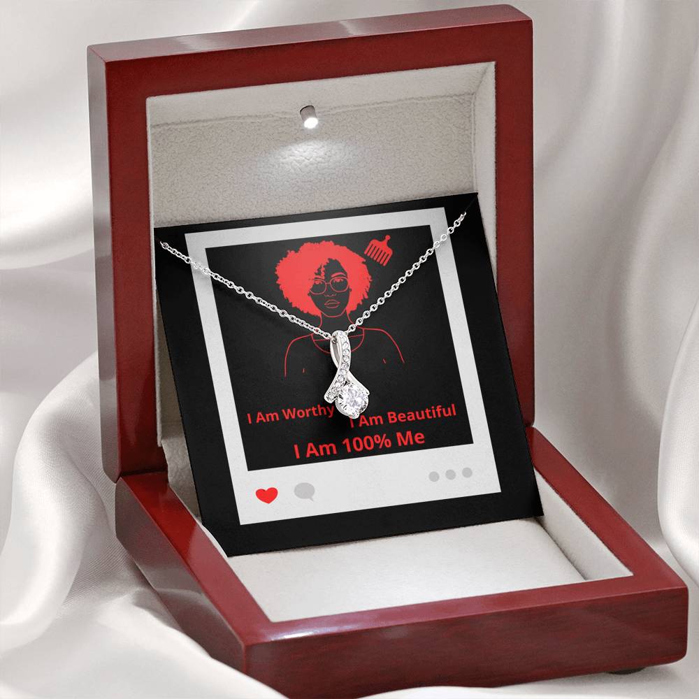 I Am 100% Me Red Black Empowered Woman Alluring Beauty Necklace Silver Gold