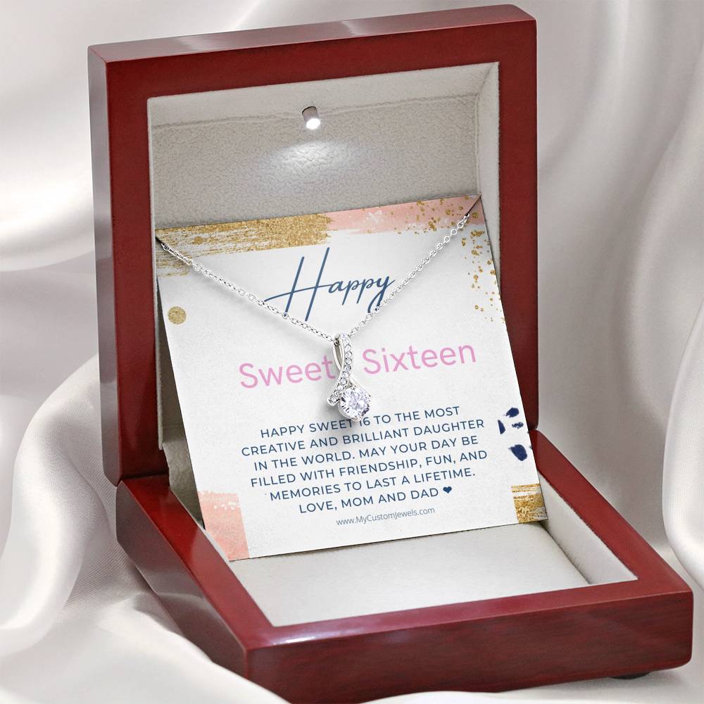 Happy Sweet Sixteen Birthday Alluring Beauty Pendant 14K White Gold Necklace