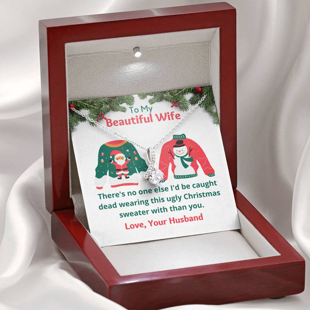 Ugly Christmas Sweater Message Card Pendant Necklace, Gift for Wife, Funny Christmas Gift