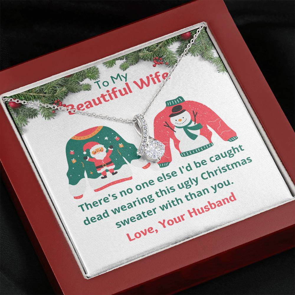 Ugly Christmas Sweater Message Card Pendant Necklace, Gift for Wife, Funny Christmas Gift