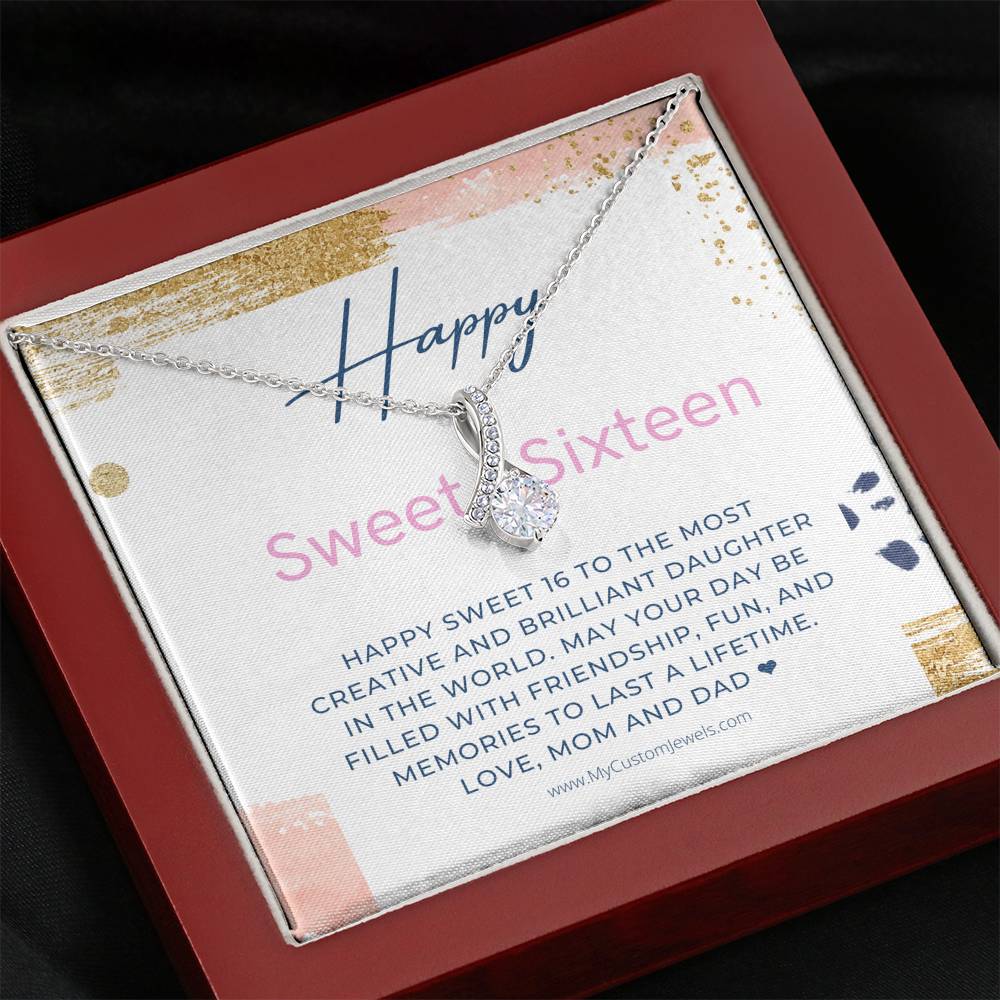 Happy Sweet Sixteen Birthday Alluring Beauty Pendant 14K White Gold Necklace