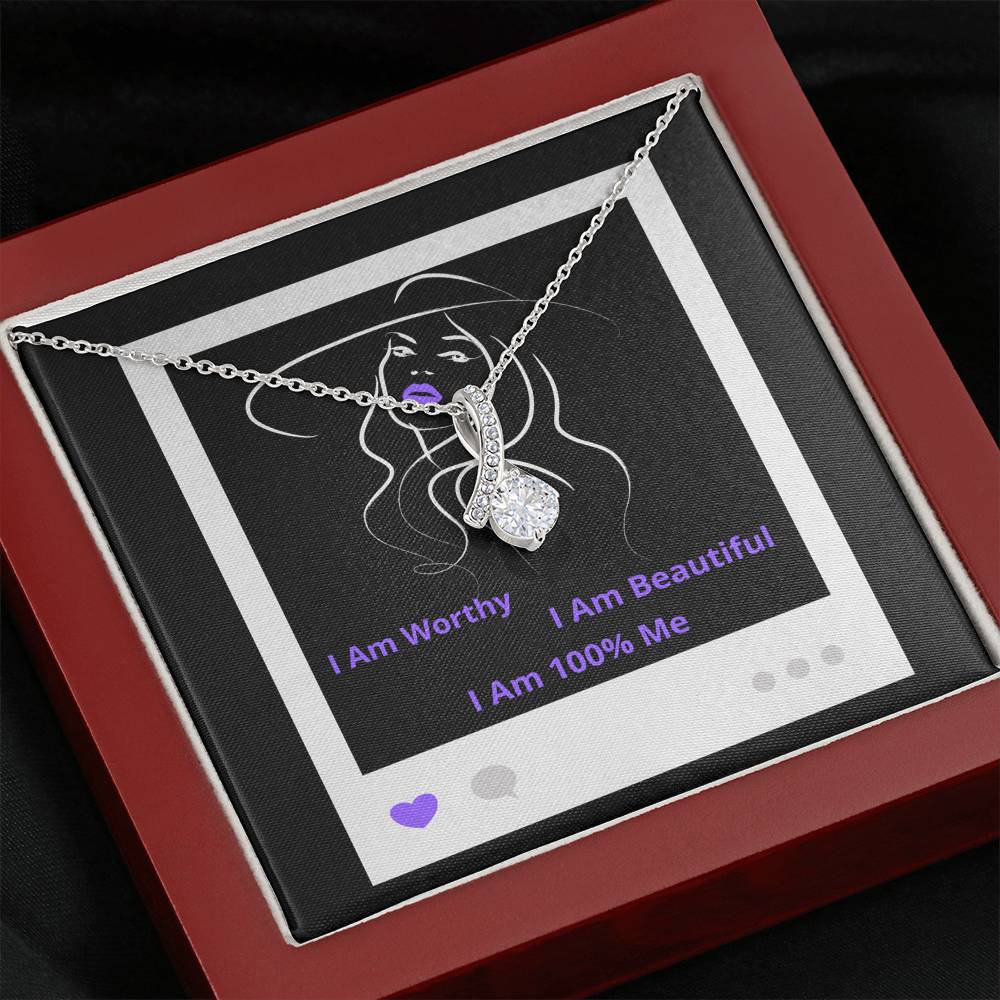 I Am 100% Me Purple Empowered Woman Alluring Beauty Necklace Silver Gold