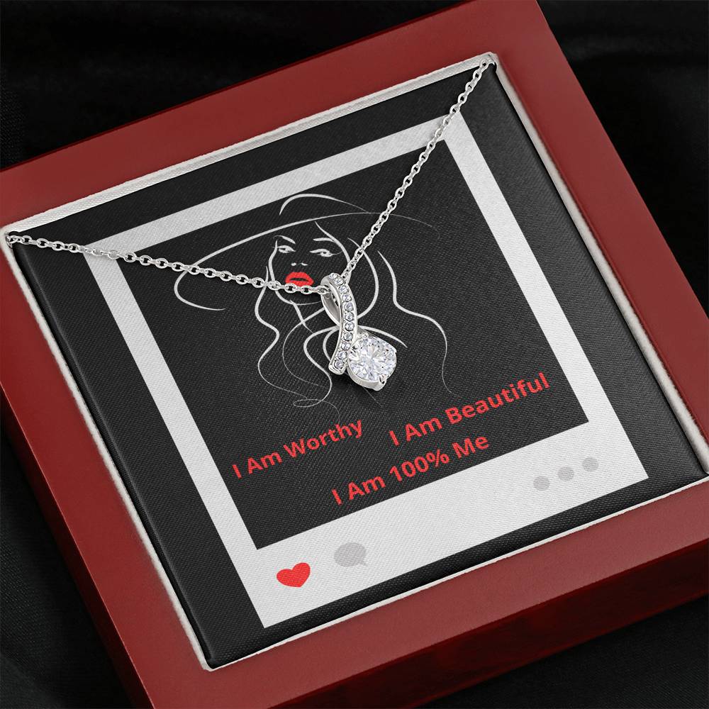 I Am 100% Me Red Empowered Woman Alluring Beauty Necklace Silver Gold