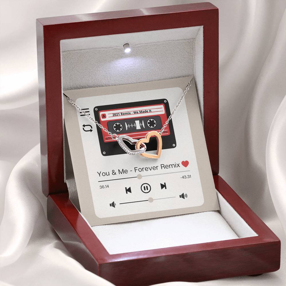 You & Me Forever - Retro Cassette Message Card - Double Heart Pendant