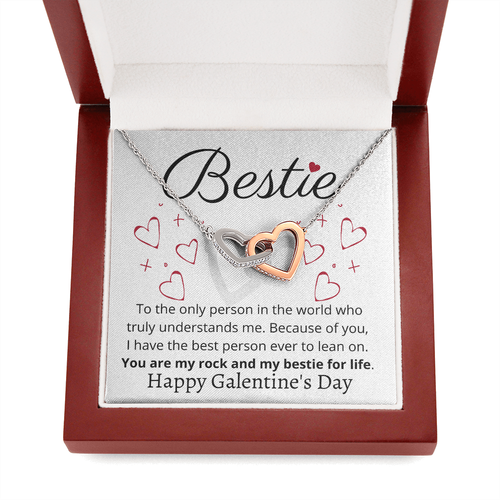 To My Bestie - Double Heart Pendant Necklace - Happy Galentine's Day