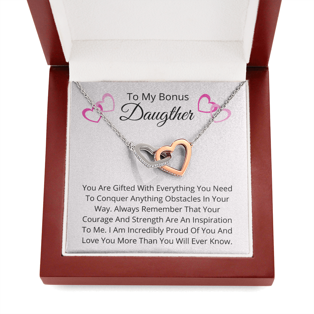 Bonus Daughter Double Hearts Pendant Necklace